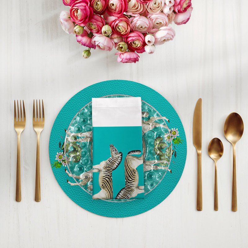 Zebra Seeing Double Cotton Sateen Dinner Napkins, Teal