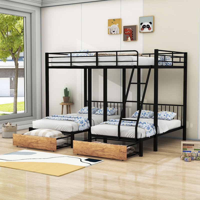 Lazro Kids Bunk Bed with Drawers, Black