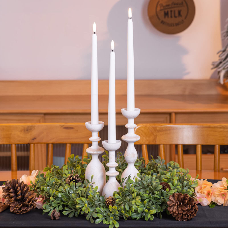 Wood Candle Holders, White