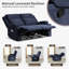 Causeuse inclinable manuelle moderne en chenille avec porte-gobelets et accoudoirs de rangement, dossier réglable, design compact pour le salon - bleu-1331997554