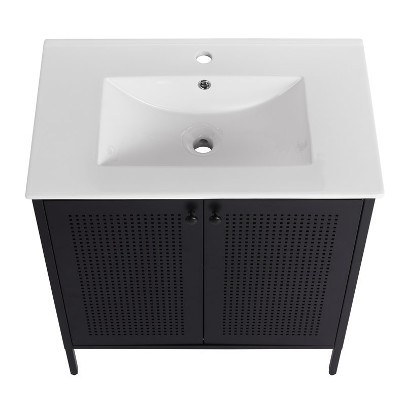 Meuble-lavabo autoportant de 30 pouces avec comptoir en céramique, Noir
