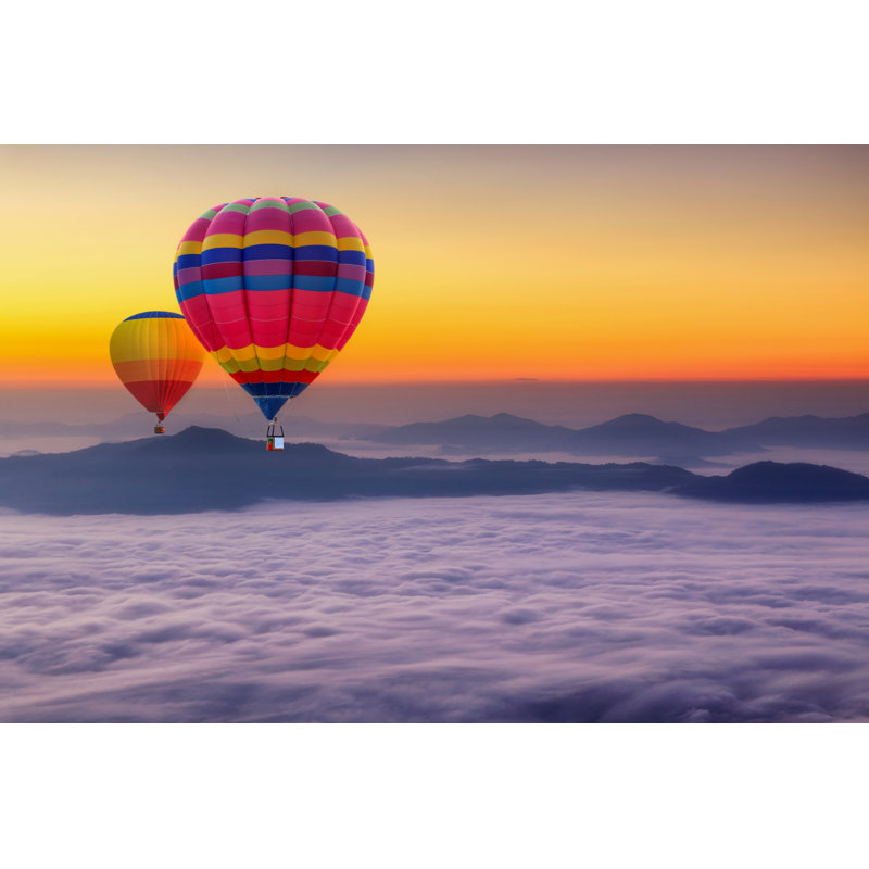 Aerial View From Colourful Hot Air Balloons Flying Over With The Mist At Pha Tung Mountain In Sunrise Time, Chiang Rai Province, Thailand by Southtownboy - Wrapped Canvas Print