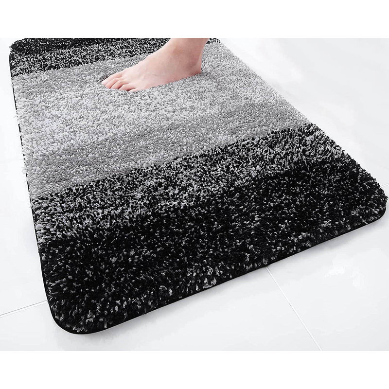 Microfiber Bath Mat, Non-Slipabsorbent Bathroom Mat, Black, Single - 90cm L x 3cm W