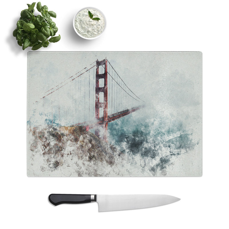 Golden Gate Bridge Vol.2 Watercolour Chopping Board, 0.4cm H x 28.5cm W x 39cm L