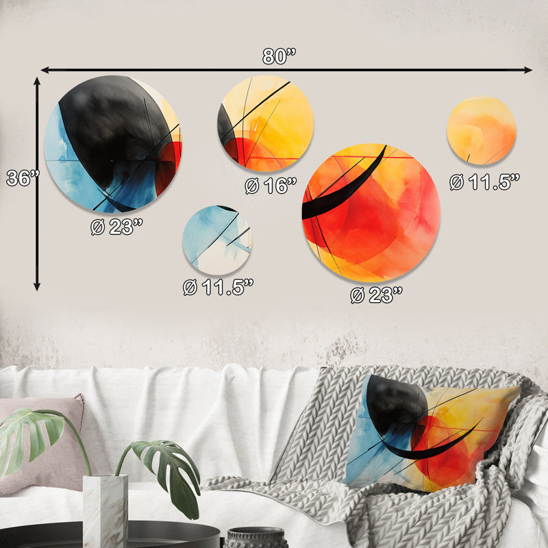 Motif géométrique de couleurs douces IV - ensemble d'art mural rond géométrique de 5