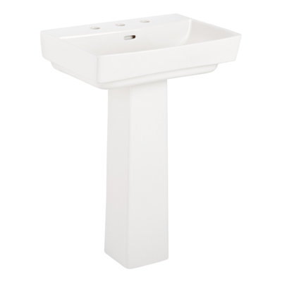 Lavabo de salle de bain piédestal en argile réfractaire 23 po avec 3 trous de robinet et entraxes de 8 po