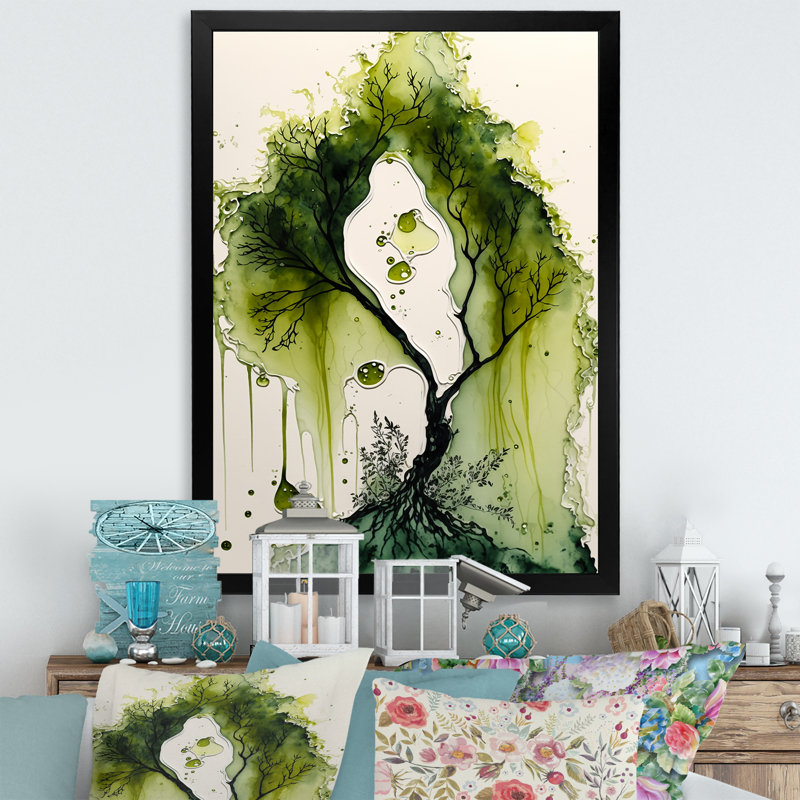 Green Green Moss Tree - reproduction d'art sur toile, Impression noire sur toile encadrée, H 20 po x l 12 po x P 1 po