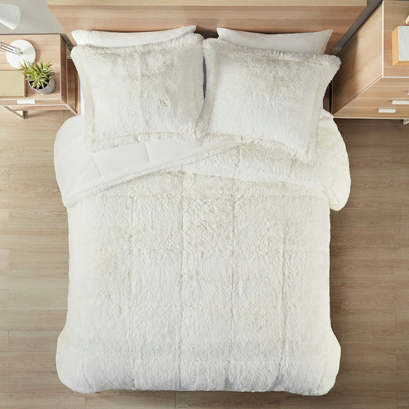 Couette Shaggy à poils longs pour lit double/queen - Douce et chaude, garnie de rembourrage inversé