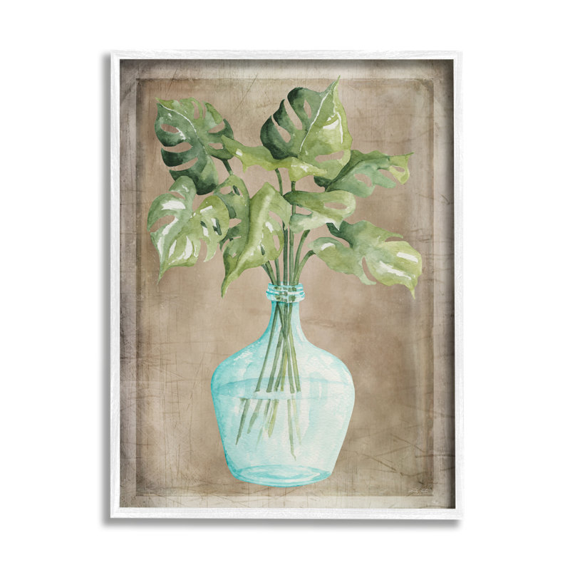 Vase en verre Monstera, Giclée encadrée blanc bord de mer, H 30 po x l 24 po x P 1,5 po