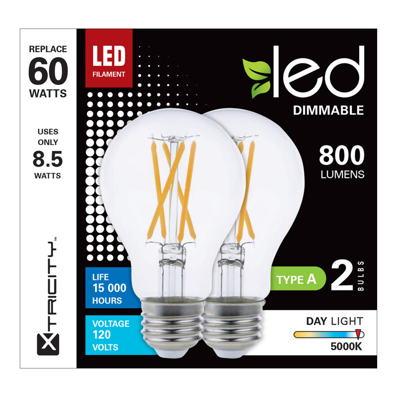 9 watts (60 watts équivalent), a19 del, ampoule à intensité variable, e26/moyen (standard) de base, 5000