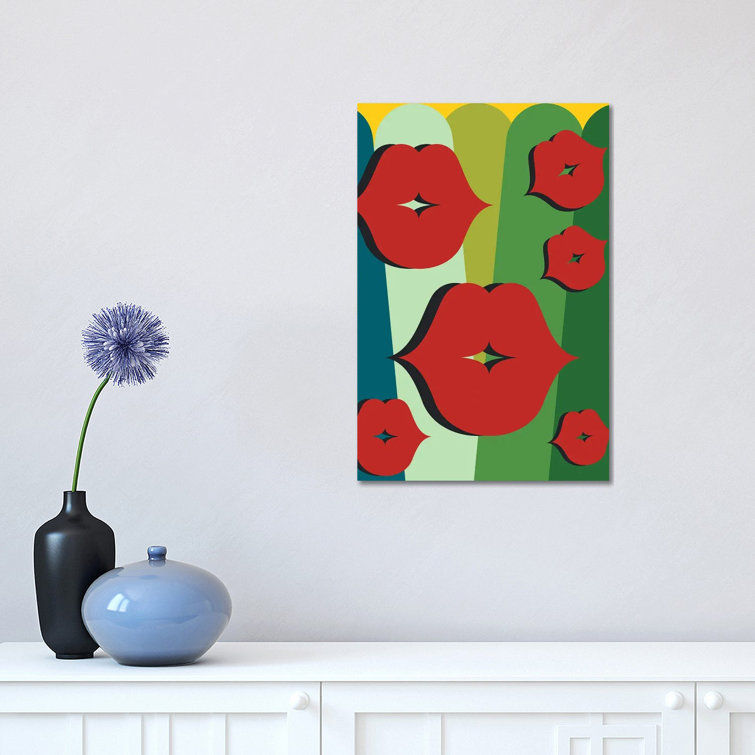 Happy Red Lips by Emmanuel Signorino - Wrapped Canvas Print