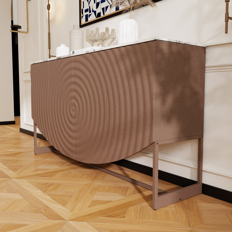 Buffet moderne à texture ondulée en bois avec tablettes ajustables