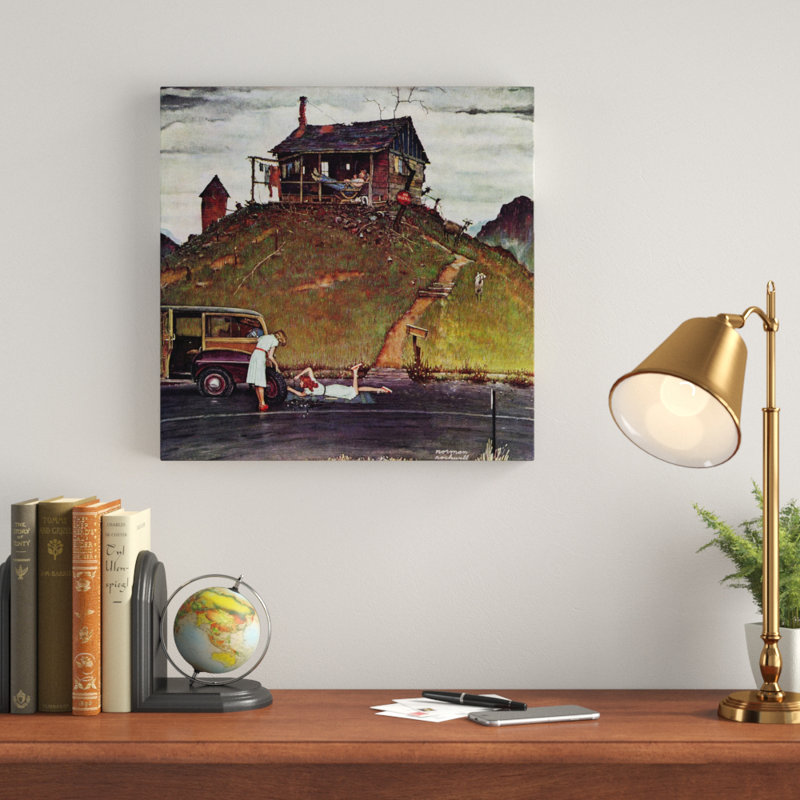 « changing a flat » par norman rockwell, reproduction d’art sur toile tendue, H 18 po x l 18 po