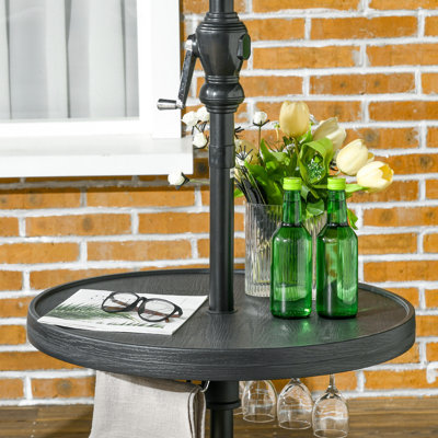 Beach Umbrella Table Tray 23.5" - Wine Glass Holder & Foldable Towel Rack Black For Garden, Deck Pool,