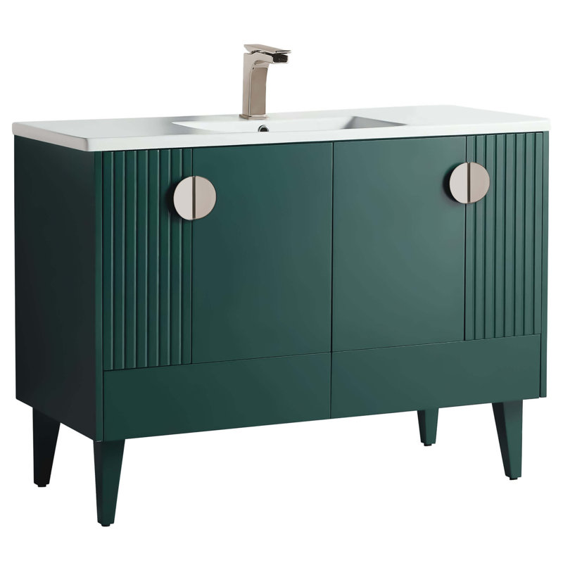 Ensemble de meuble-lavabo simple 48 po Saimah, Vert, Nickel satiné