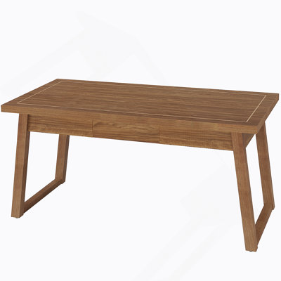 55” Mid-Century Modern Executive Desk With Drawer, Solid Wood Writing Computer Desk For Home Office, Rustic Walnut Brown Workstation Table For Laptop,