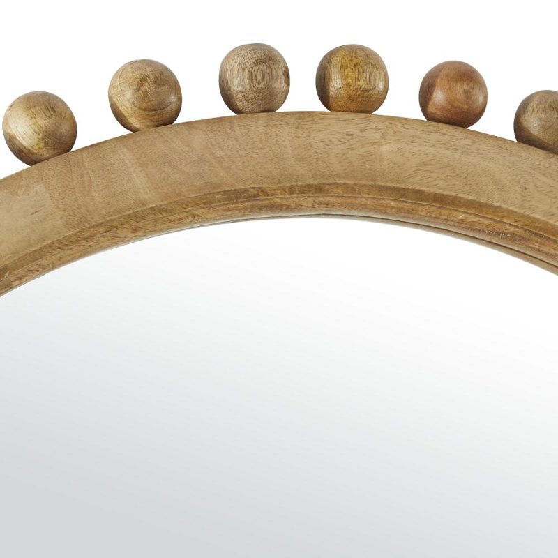 Miroir mural doré en bois de manguier avec détails perlés, 35 po x 2 po x 35 po, Brun