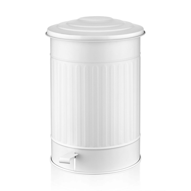Ava-Mai Steel Step On Kitchen Trash Can, 37 L, Matte White
