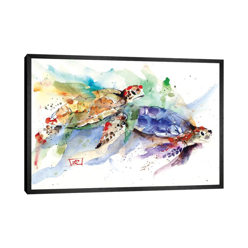 Sea Turtles by Dean Crouser - Painting on Canvas, Black Framed Canvas, 66.04 cm H x 45.72 cm W