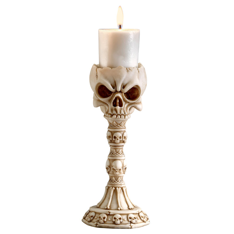 Skullduggery Gothic Fantasy Skull Tabletop Candlestick Set