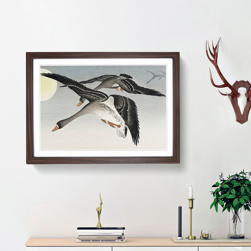 Geese in Flight by Ohara Koson - Picture Frame Painting Print, 48cm H x 65cm W x 2cm D, Walnut Framed