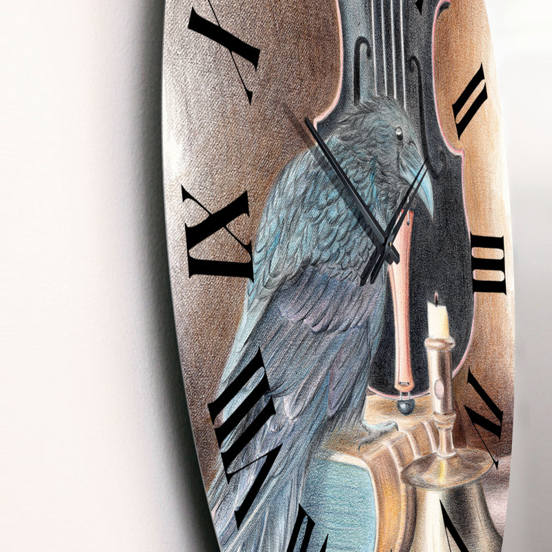 Raven on a Book with Violin I - Bohemian & Eclectic Wall Clock, Medium