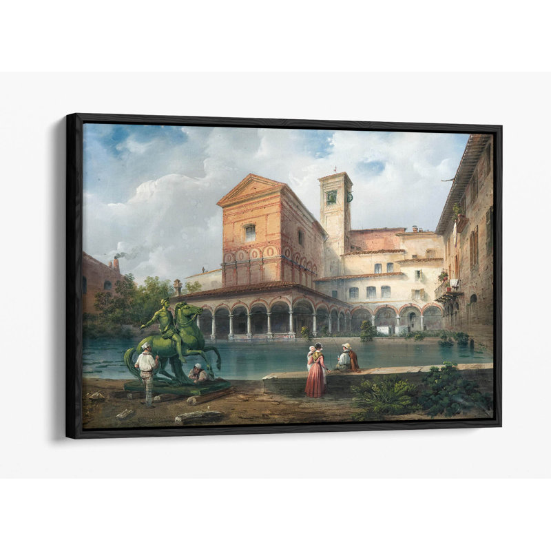 Milan Church of Santa Maria alla Fontana by Carlo Bossoli Canvas Floater Framed Wall Art | Architectural Canvas Print – Light Oak Frame