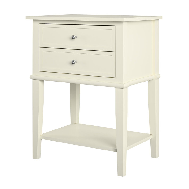 Deonni 56cm W Solid Wood Bedside Table, White
