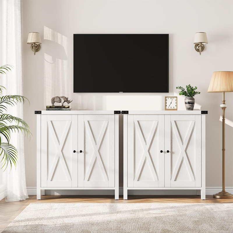 Armoire de rangement Buffet Cabinet Farmhouse avec portes et tablettes, Blanc