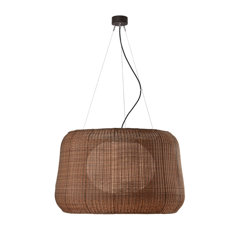 Luminaire suspendu cylindrique à 1 lumière Fora, Graphite brun, Rotin brun