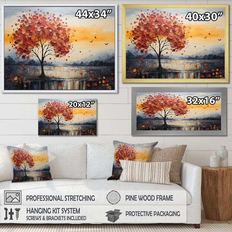 «Romantic Landscape Melting Hearts IV», reproduction sur toile, H 16 po x l 32 po x P 1 po, Cadre simple noir