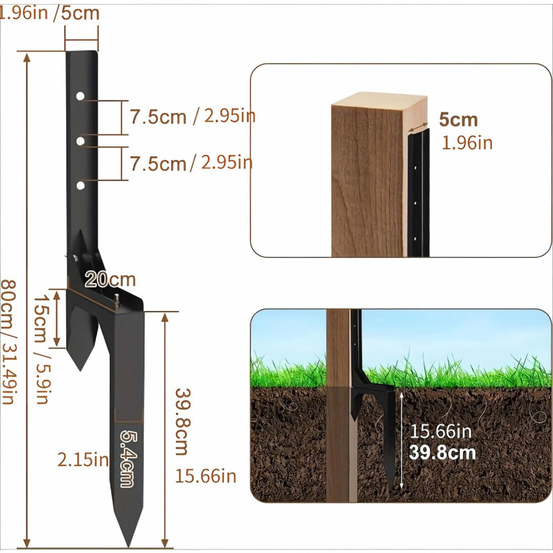 Fence Post Repair Spike Kit HKFUYULINTECHLIMITED Black Iron