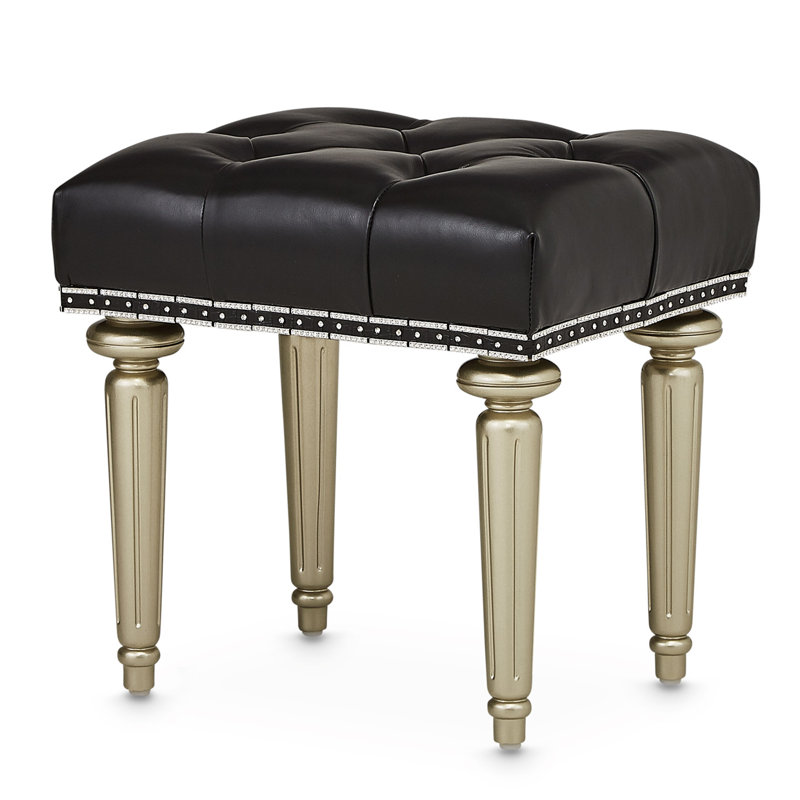 Hollywood Swank Leather Vanity Stool, Platinum Gold/Black