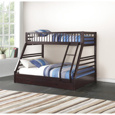 Lit superposé simple au fini très grand avec fonction de rangement, 2 tiroirs, conception convertible, système de lattes inclus, garde-corps intégré, garde-corps pleine grandeur, tiroir français, matériau en bois de pin, 220 lb