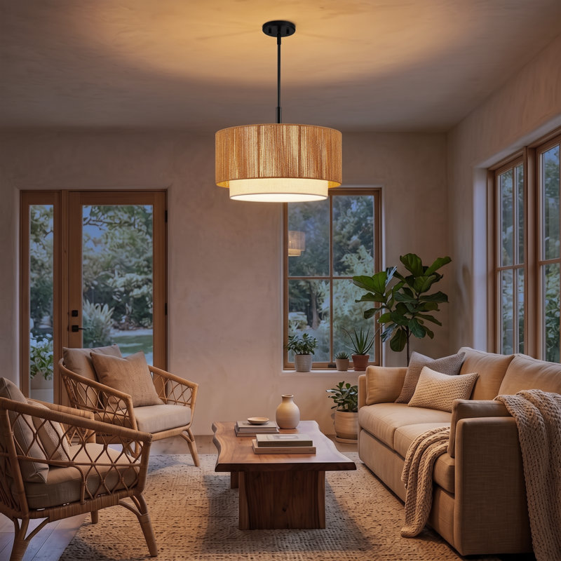 1-light Rattan Pendant Light With Diffuser