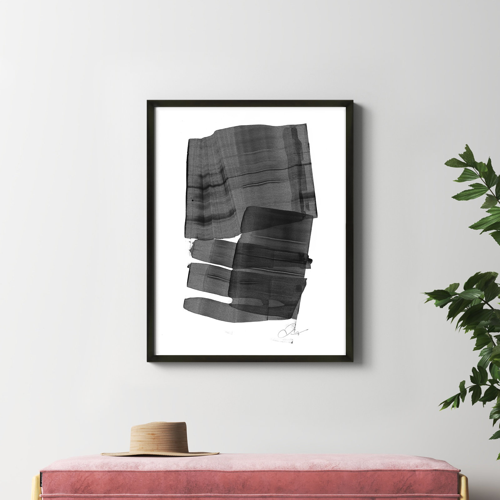 Brushstroke 5 by Jacques Pilon, 38" H x 30" W x 1.25" D, Black