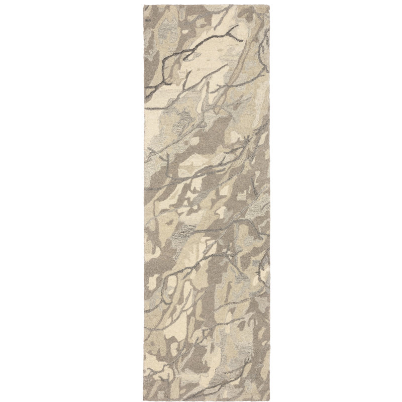 Tapis beige / brun clair / gris en laine touffeté à la main Debden, Tapis de couloir 2 pi 6 po x 8 pi
