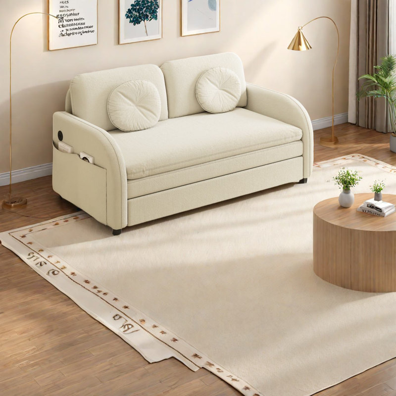 Canapé-lit compact convertible, meubles modernes revêtus de chenille avec USB et rangement pour les petits espaces