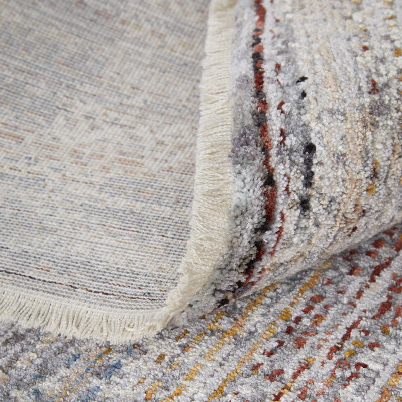 Handmade Polyester Area Rug in Gray, Rectangle 3'9" x 5'9"