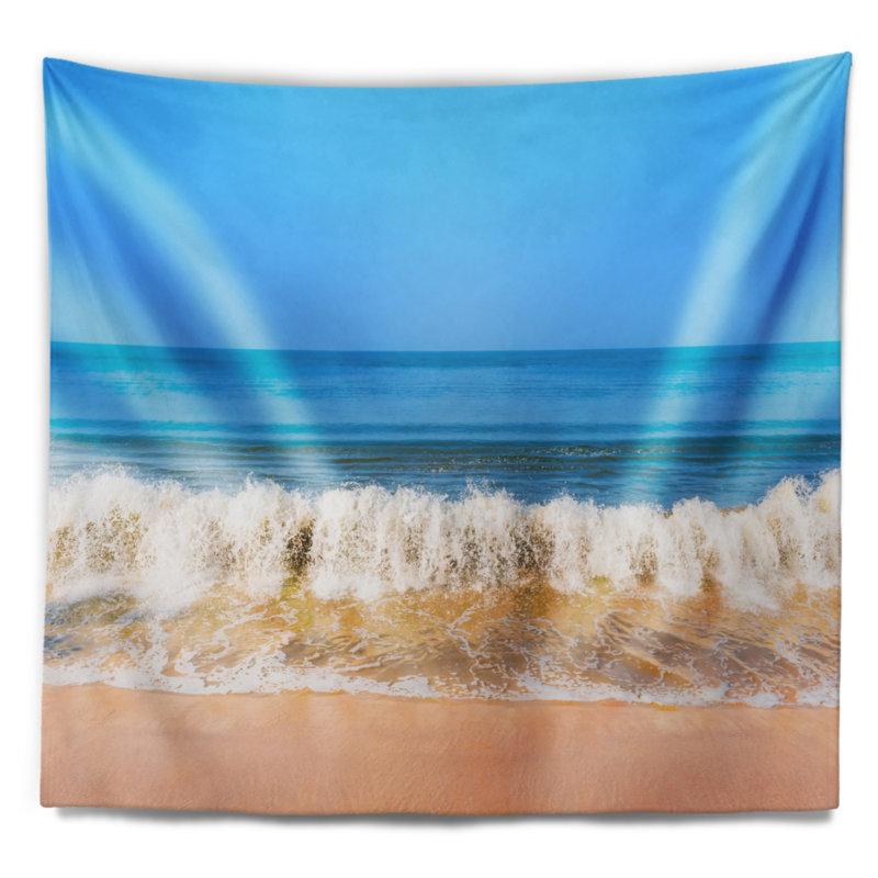 Tapisserie plage, mer bleue et vagues rugissantes, H 32 po x l 39 po