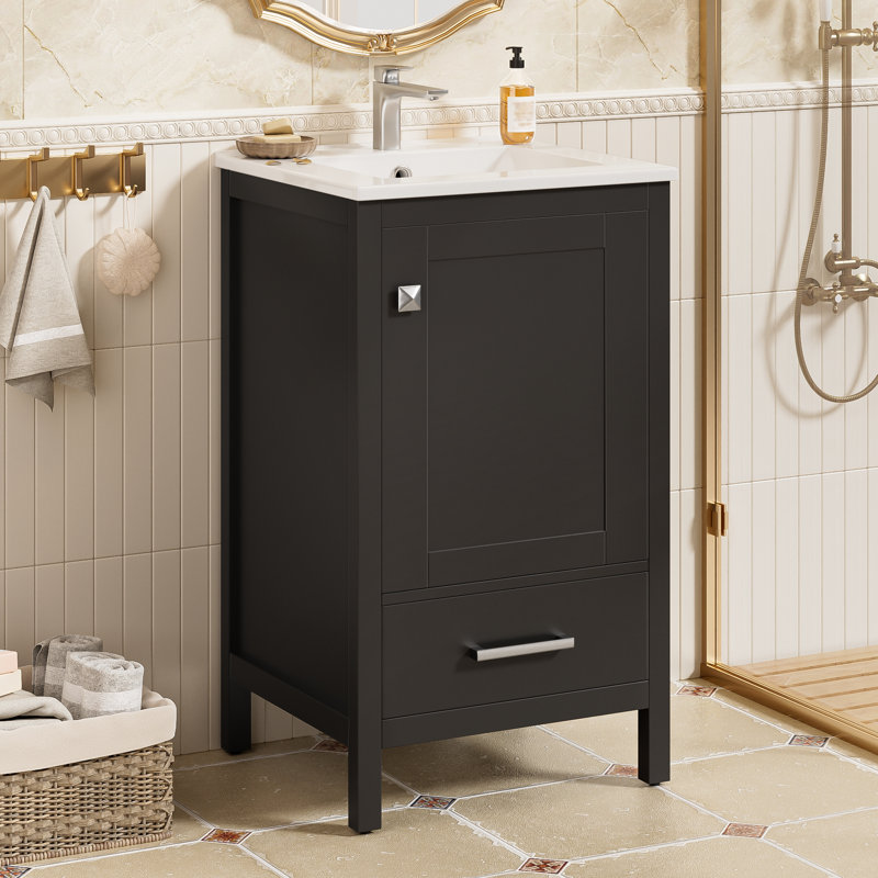 20" Single Bathroom Vanity With Ceramic Top, Black