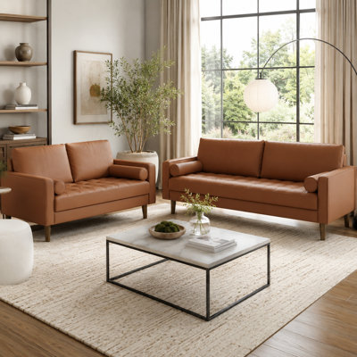 Bridgeview 2 Piece Leather Square Arm Sofa Set