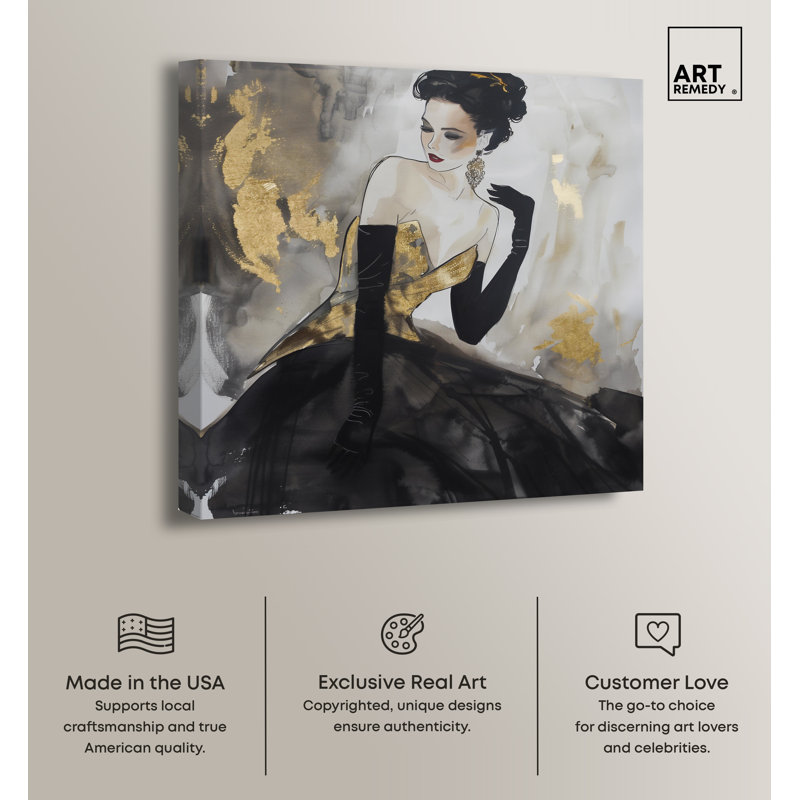 Golden Glam Abstract Fashion Canvas Wall Art, 12" x 12"