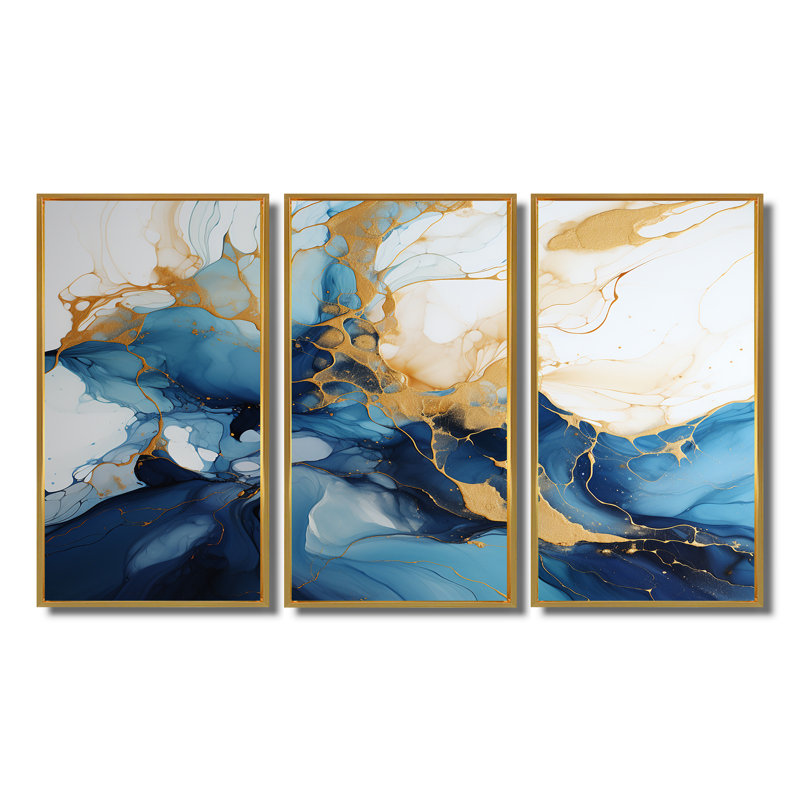 Ensemble de salon Golden Wall Reflection On The Waves, Cadre flottant doré, H 32 po x l 48 po x P 1 po