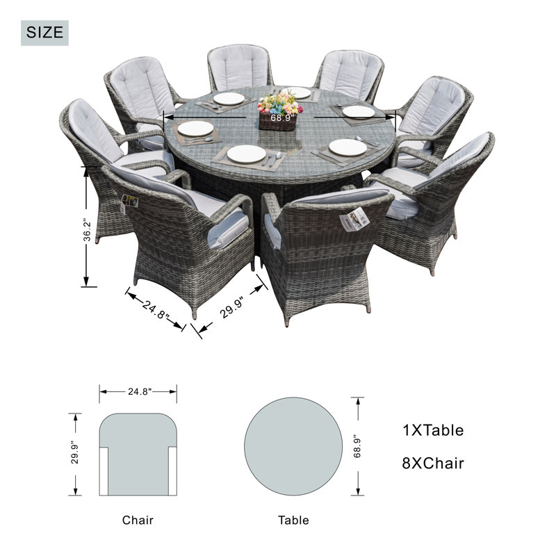 Ensemble de table de salle à manger 8 personnes, Gris