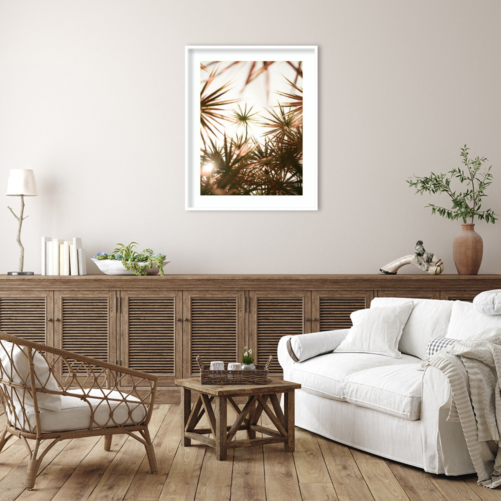 Starlight Through Palms by Daisey Wood Framed Wall Art Print, White , 41" H x 33" W
