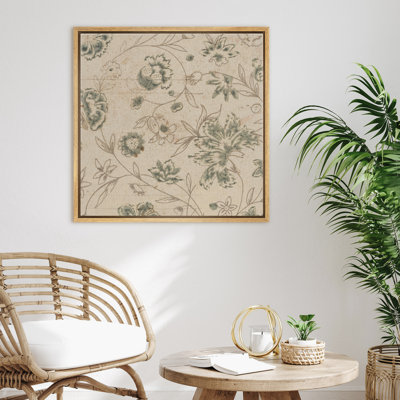 Abstract Botanical Vintage Green Flower Artwork, Illustration Rustic Modern Living Room Pictures, Giclee Canvas Digital Print Framed Wall Art