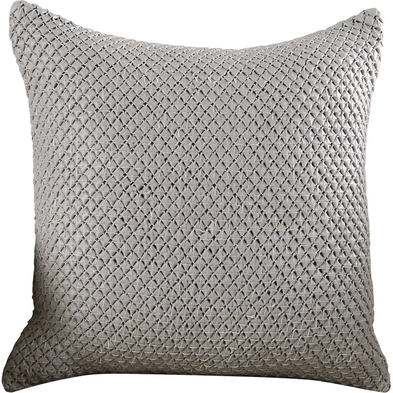  Woven Leather Throw Pillow, Gray