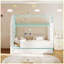 Cadre de lit simple avec lit gigogne, tablettes de rangement et lumières DEL, blanc / bleu-145713715