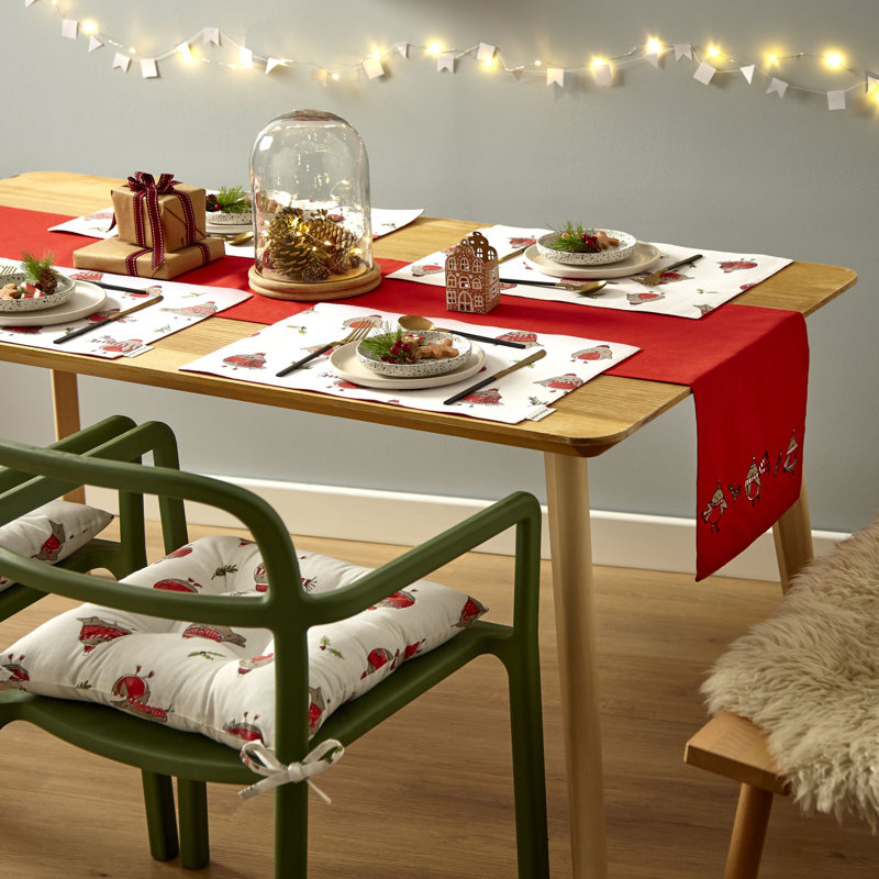 Christmas Robins Cotton 33x220 cm Runner White Red